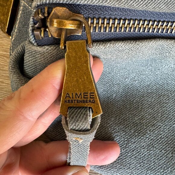 Aimee Kestenberg Milan Med Blue Denim Brass Tone Hardware Festival Bum Belt Bag - Picture 3 of 8